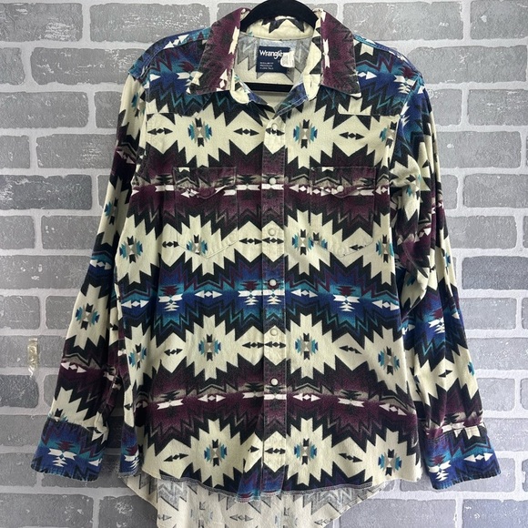 Wrangler VTG Button Brushpopper Southwestern Aztec Western Shirt Men's 17 USA - Picture 1 of 10